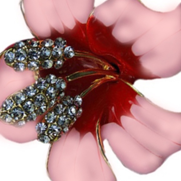 Pink Enamel Crystal Bauhinia Orchid Brooch/Pinback - Fashion Jewelry - Picture 7 of 8